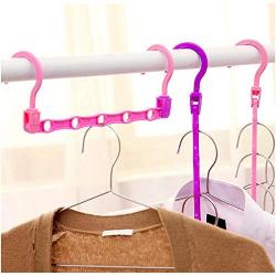 5pcs Random Color 5-Hole Space Saving Plastic Clothes Hanger Magic Hanger Space Saving Hanger Wonder Closet Organizer Multi-Port Hook