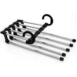 5pcs Random Color 5 in 1 Level Stainless Steel Racks Pants Hanger Clothes Closet Storage Organization Hanging Hanger Closet Organizer