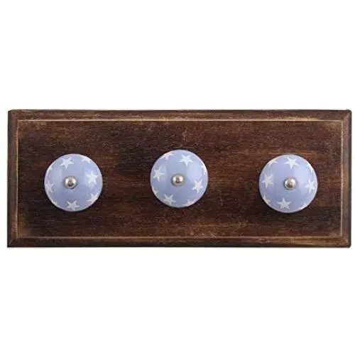 Indianshelf Handmade 1 Artistic Vintage Blue Wooden Star Clothes Hooks Hangers/Coat Hooks Wall Mounted