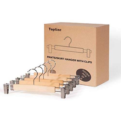 Topline Classic Wood Pants/Skirt Hangers with Clips - Natural Finish (10 Pack)