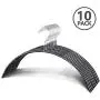 Zoe Deco Slip Reducing Contour Clothes Hangers with Grippy Coating, Sleek and Slim Arc-Shape Hangers, Bump Free Hanger Solution (Black, 16.5&quotx7.75", 10 Pack)