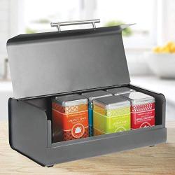 mDesign Metal Bread Boxes Bin with Hinged Lid - for Kitchen Countertop, Island and Pantry - Large Capacity Storage, Vintage-Inspired Design - Multi-Purpose Storage Container for Home - Charcoal Gray