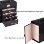 Cosway 5-Tier Large Leather Jewelry Organizer Boxes Mirrored Watch Organizer Necklace Ring Earring Storage Lockable Gift Case (5 Layers Black)