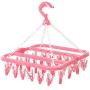 Maserfaliw Drying Rack Folding Square 32 Clips Windproof Underwear Socks Clothespin Drying Rack Hanger Pink