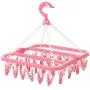 Maserfaliw Drying Rack Folding Square 32 Clips Windproof Underwear Socks Clothespin Drying Rack Hanger Pink