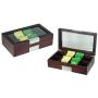 TimelyBuys 8 Compartment Cherry Wood Tea Boxes Storage Organizer Chest Boxes Gourmet Tea Coffee Glass Top Display Lid