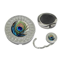 Sonva Purse Hanger Folding Handbag Hook - Peacock Feathers Table Hook Folding Bag Desk Hanger Foldable Holder