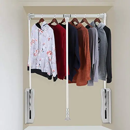 TOPINCN Lift Pull Down Closet Rod Wardrobe Hanger Adjustable Aluminum Space Saving Wardrobe Rail for Hanging Clothes (830-1150mm) TOPINCN Lift Pull Down Closet Rod Wardrobe Hanger Adjustable Aluminum Space Saving Wardrobe Rail for Hanging Clothes (830-1150mm)