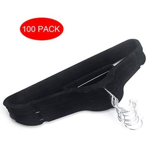 JUPAI 100pcs 450.524.5 Plastic Flocking Clothes Hangers with Rail Velvet Hangers Heavy Duty - Non Slip -Space Saving Clothes Hangers Black JUPAI 100pcs 450.524.5 Plastic Flocking Clothes Hangers with Rail Velvet Hangers Heavy Duty - Non Slip -Space Saving Clothes Hangers Black