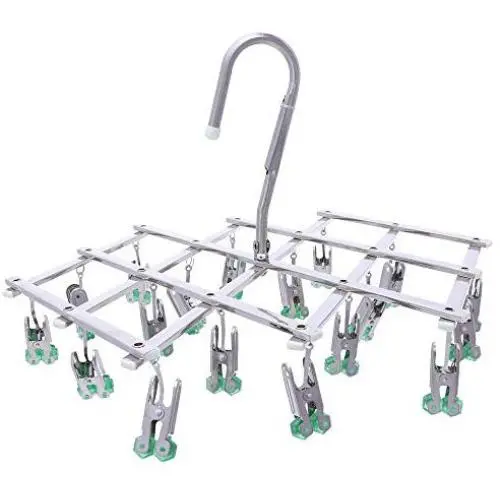 qinglele Drying Hanger,Hanging Drying Rack,Drip Hanger Stainless Steel with 18 Pegs for Laundry Underwear Socks Bra Panty,Quickly Remove Clothes from Hanger,Windproof,Folding Portable,Green