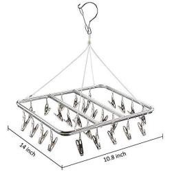 ASPERFFORT Stainless Steel Laundry Drying Rack with 26 Clips,Drip Hanger with Metal Clothespins for Drying Socks,Bras,Underware,Baby Clothes,Socks Clother Hanger