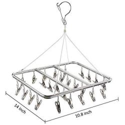 ASPERFFORT Stainless Steel Laundry Drying Rack with 26 Clips,Drip Hanger with Metal Clothespins for Drying Socks,Bras,Underware,Baby Clothes,Socks Clother Hanger