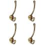 Tiazza 4Pcs Antique Solid Brass Clothes Hooks Entryway Coat Hooks Scarf and Jacket Hangers Perfect Bath Towel Heavy Hooks (Gold)
