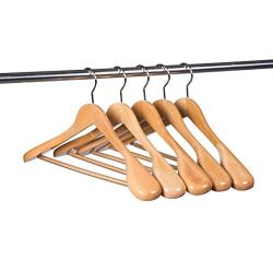 Amber Home Deluxe Curved Solid Wood Coat Hanger, Suit Hanger, Jacket Hanger with Sturdy Non-Slip Bar, Smooth Finish, Wide Shoulder,5 Pack (Natural Color)