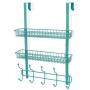 Coat Rack, MILIJIA Over The Door Hanger with Mesh Basket, Detachable Storage Shelf for Towels, Hats, Handbags, Coats (Tiffany Blue-2 Layer)