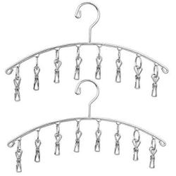 Yookay Yooaky 2 Pack Stainless Steel Laundry Drying Rack Clothes Hanger with 8 Clips For Drying Socks, Baby Clothes, Cloth Diapers, Bras, Towel, Underwear, Hat, Scarf, Pants, Gloves