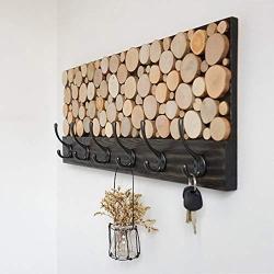 Cxjff Wall Coat Rack Clothes Hat Hanger Holder Hooks Wood Mediterranean Style, Brown, 3 (Color : Brown, Size : 68x2.5x40CM)