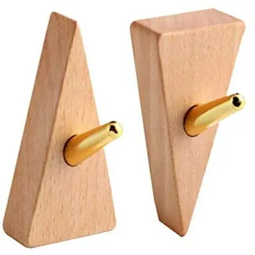 Garneck Wood Wall Hook Adhesive Triangle Door Back Hook Modern Wall Clothes Hanger for Living Room Entrance Key Holder 2 PCS