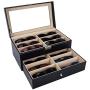 AUTOARK Leather 12 Piece Eyeglasses Storage and Sunglass Glasses Display Drawer Lockable Case Organizer,Black,AW-023