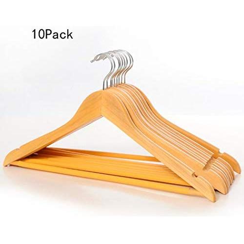 HAOCHIDIAN Wooden Suit Hangers 10 Pack Non Slip Pants Hanger Hotel Wide Shoulder Coat Hanger Home Space Saving Clothes Hangers for Camisole Jacket Pant Dress