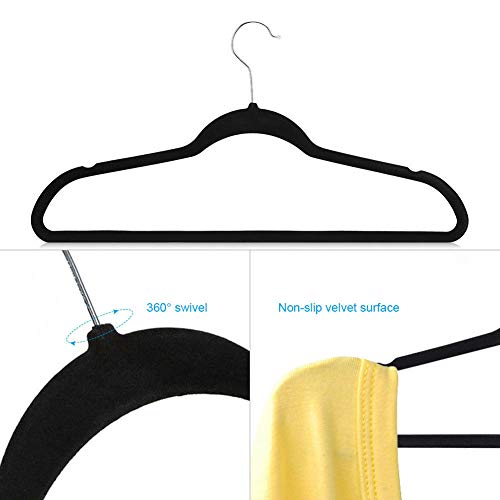 Moralty 100 PCS Non Slip Velvet Clothes Suit/Shirt/Pants Hangers Black