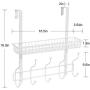 KEIMIX Coat Rack, Over The Door Hanger with Mesh Basket, Detachable Storage Shelf for Towels, Hats, Handbags, Coats (White)