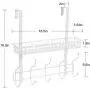 KEIMIX Coat Rack, Over The Door Hanger with Mesh Basket, Detachable Storage Shelf for Towels, Hats, Handbags, Coats (White)