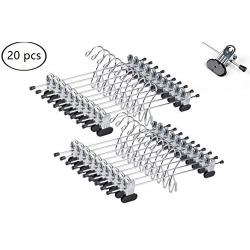 Amber Home 13 Inch Add-On Heavy Duty Stackable Metal Slacks Pants and Skirt Hanger Chrome with Extra Strong Non-Slip Adjustable Clips (20 Pack)