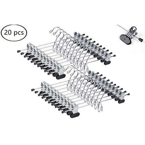 Amber Home 13 Inch Add-On Heavy Duty Stackable Metal Slacks Pants and Skirt Hanger Chrome with Extra Strong Non-Slip Adjustable Clips (20 Pack)