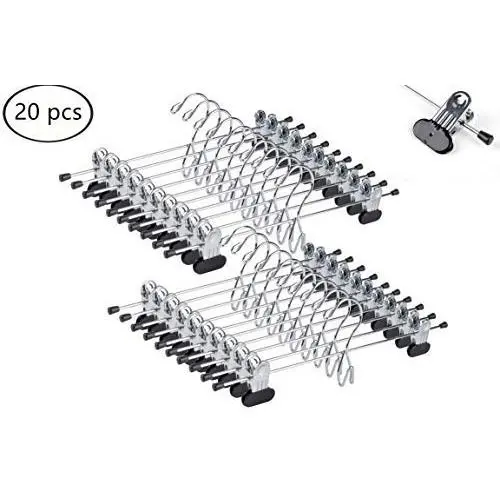 Amber Home 13 Inch Add-On Heavy Duty Stackable Metal Slacks Pants and Skirt Hanger Chrome with Extra Strong Non-Slip Adjustable Clips (20 Pack) Amber Home 13 Inch Add-On Heavy Duty Stackable Metal Slacks Pants and Skirt Hanger Chrome with Extra Strong Non-Slip Adjustable Clips (20 Pack)