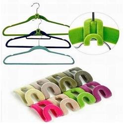20Pcs Home Creative Mini Flocking Clothes Hanger Flocking Holder Multifunction Easy Anti-Clip Hook Closet Organizer Random Color