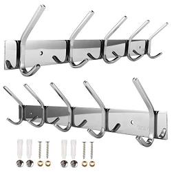 Dosens Coat Hook Rack Wall Mount SUS-304 Stainless Steel Hanger Clothes Hat Holder 10 Hooks 2-pack