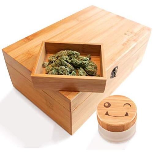 MonsterStash Boxes Large Storage Humidor ? Handmade Premium Bamboo | Includes Smell Proof Jar, Removable Tray, Lockable Design | Organize with Style