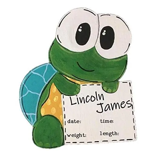 Baby Turtle Wood Door Hanger, Hospital Birth Announcement, Nursery Decor, Wreath Sign