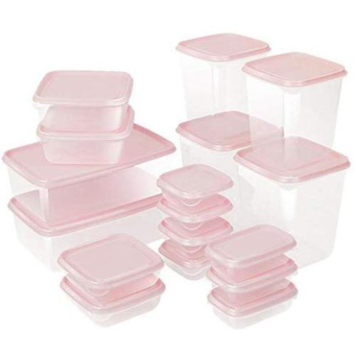 Nrpfell 17Pcs/Set Refrigerator Crisper Plastic Storage Boxes Food Container Microwavable Food Fresh Storage Boxes Sealed Crisper for Kitchen-Pink