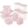 Nrpfell 17Pcs/Set Refrigerator Crisper Plastic Storage Boxes Food Container Microwavable Food Fresh Storage Boxes Sealed Crisper for Kitchen-Pink