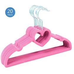 PeiQiH Velvet Childrens Clothes Hangers, Ultra Thin Space Saving Notched 360掳 Swivel Hook No-Trace Not-Slip Kids Hangers for T-Shirt Coats-Rose Red-20 Pack 33x20cm