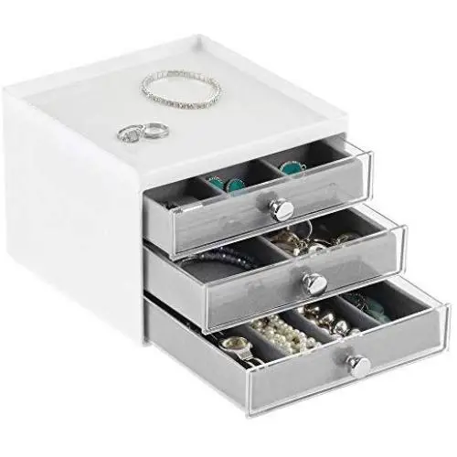 mDesign Plastic 3-Drawer Jewelry Organizer Boxes for Storage on Dresser, Vanity, Countertop - Holds Earrings, Bracelets, Necklaces, Bangles, Rings - White/Gray mDesign Plastic 3-Drawer Jewelry Organizer Boxes for Storage on Dresser, Vanity, Countertop - Holds Earrings, Bracelets, Necklaces, Bangles, Rings - White/Gray