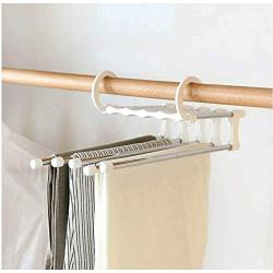 5pcs Random Color Household Accessories Save Space 5-in-1 Portable Multi-Function Stainless Steel Pants Hanger Clothes Dry Rack