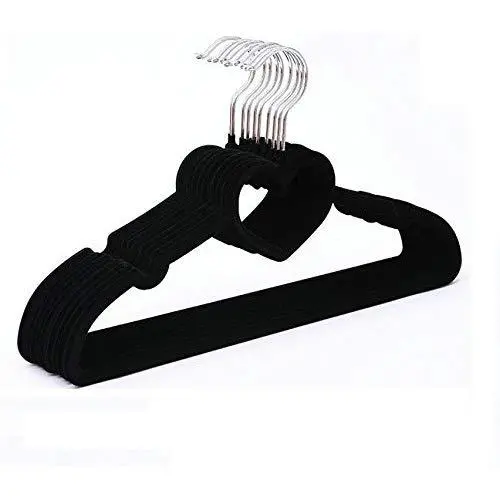Inveroo 50 Pieces/lot 42cm Black Velvet Flocked Suit Hanger Clothes Hanger with Loving Heart