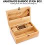 Pike & Pine Handmade Large Stash Boxes Combo - Storage For Herbs and Accessories | 100% Bamboo w/Natural Finish | Includes Grinder + 2 Stash Jars | Discrete Design, Lockable, and Removable Dividers