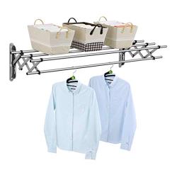 Wellex] 59" Stainless Steel Folding Clothes Drying Rack (60lb Capacity, 22.5 Linear FEET) Folding Clothes Drying Rack Wall Mounted, Great Organization Landry Room, Indoor Outdoor Use