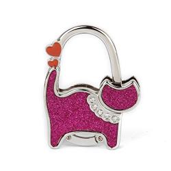 Foldable Table Cat Purse Bag Rhinestone Hanger Hangbag Hook Holder - Fuchsia