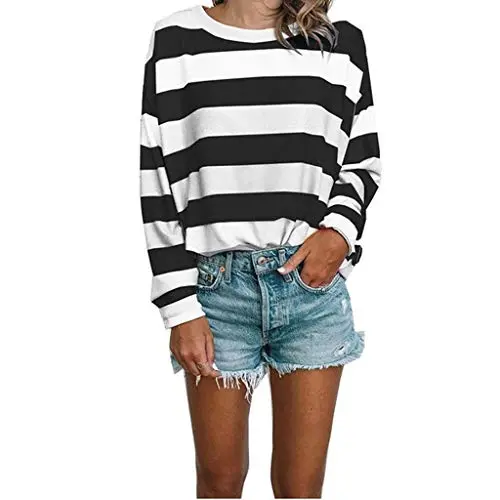 Toimothcn Womens Stripe Pullover Tops Loose Casual Long Sleeve T-Shirt Blouses Toimothcn Womens Stripe Pullover Tops Loose Casual Long Sleeve T-Shirt Blouses
