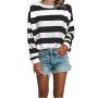 Toimothcn Womens Stripe Pullover Tops Loose Casual Long Sleeve T-Shirt Blouses