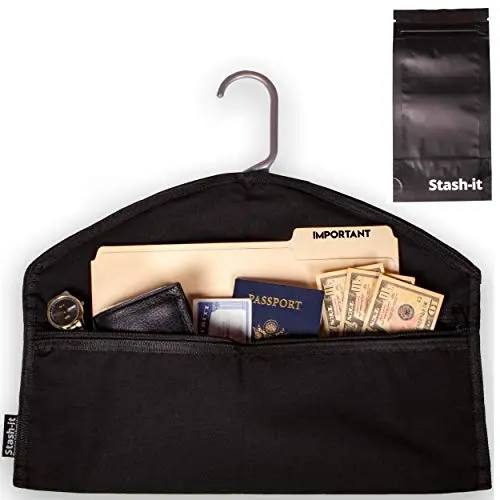 Hanger Diversion Safe by Stash-it, Hidden Pocket Safe, Fits Under Hanging Clothes with Pocket to Hide Valuables for Home or Travel with Bonus Smell Proof Bag Hanger Diversion Safe by Stash-it, Hidden Pocket Safe, Fits Under Hanging Clothes with Pocket to Hide Valuables for Home or Travel with Bonus Smell Proof Bag