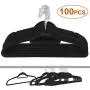 JupiterForce Pack of 100 Pcs Velvet Hangers Ultra Thin Non Slip Clothes Hanger with Swivel Hook Flocked & Durable Space Saving for Garments,Men Women Suits,Dresses,Pants,Shirts,Coats, Black
