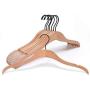 JS HANGER Coat Hangers Wooden Suit Hangers 18" Length with Non-Slip Stripes and Notches - Natural, Set of 8