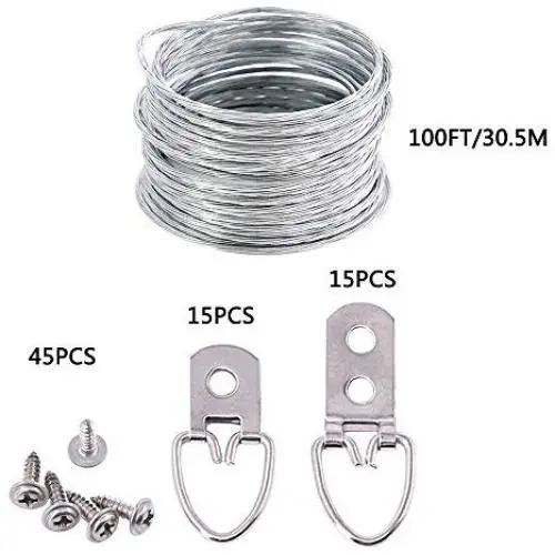 ECKJ Picture Hanging Kit 15 Pcs D Ring Picture Hangers 2 Hole 15 Pcs D Ring Picture Hangers 1 Hole 45 Pieces Screws with 100 Feet Picture Hanging Wire Supports up to 30 lbs ECKJ Picture Hanging Kit 15 Pcs D Ring Picture Hangers 2 Hole 15 Pcs D Ring Picture Hangers 1 Hole 45 Pieces Screws with 100 Feet Picture Hanging Wire Supports up to 30 lbs