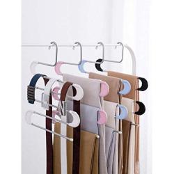 5pcs Random Color 5 Layers S Shape Travel Clothes Hangers Pants Belt Storage Rack Hanging Hooks Wardrobe Organization Space Saver Decoration